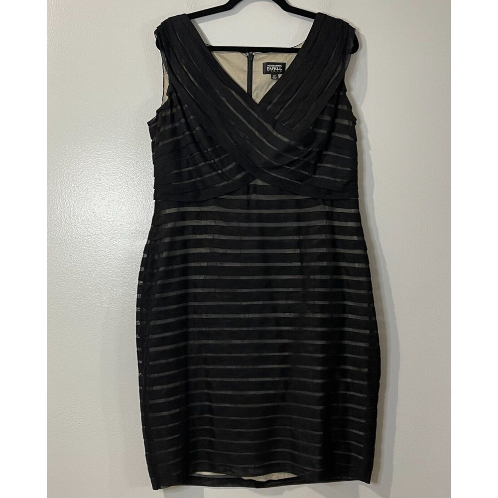 ADRIANNA PAPELL Tiered Sheath Dress / Black and Cream / Size - 14W
